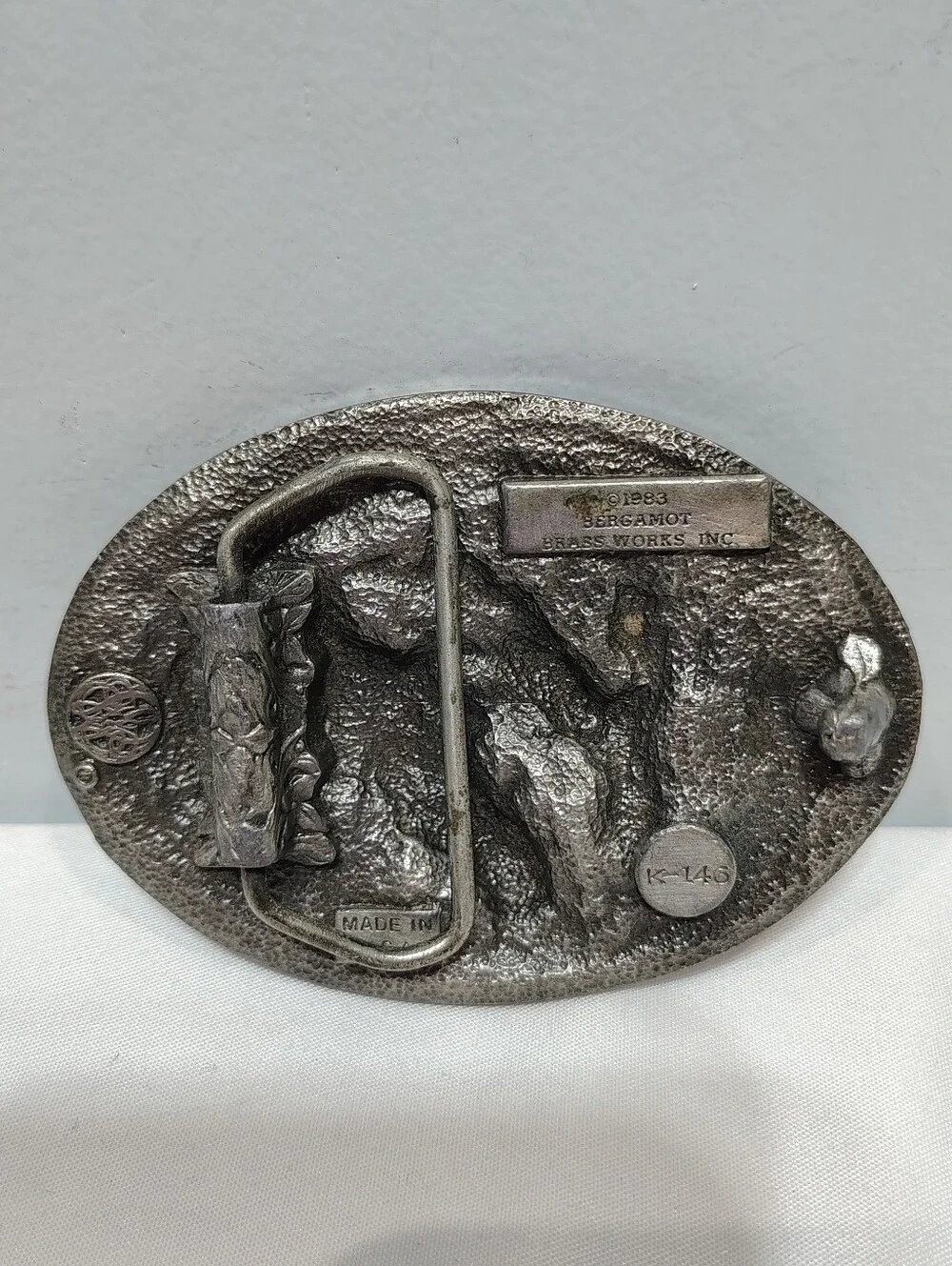 Vintage 1983 Bergamot Brass Works Pewter Belt Buckle K-146 Wild Horses 3D